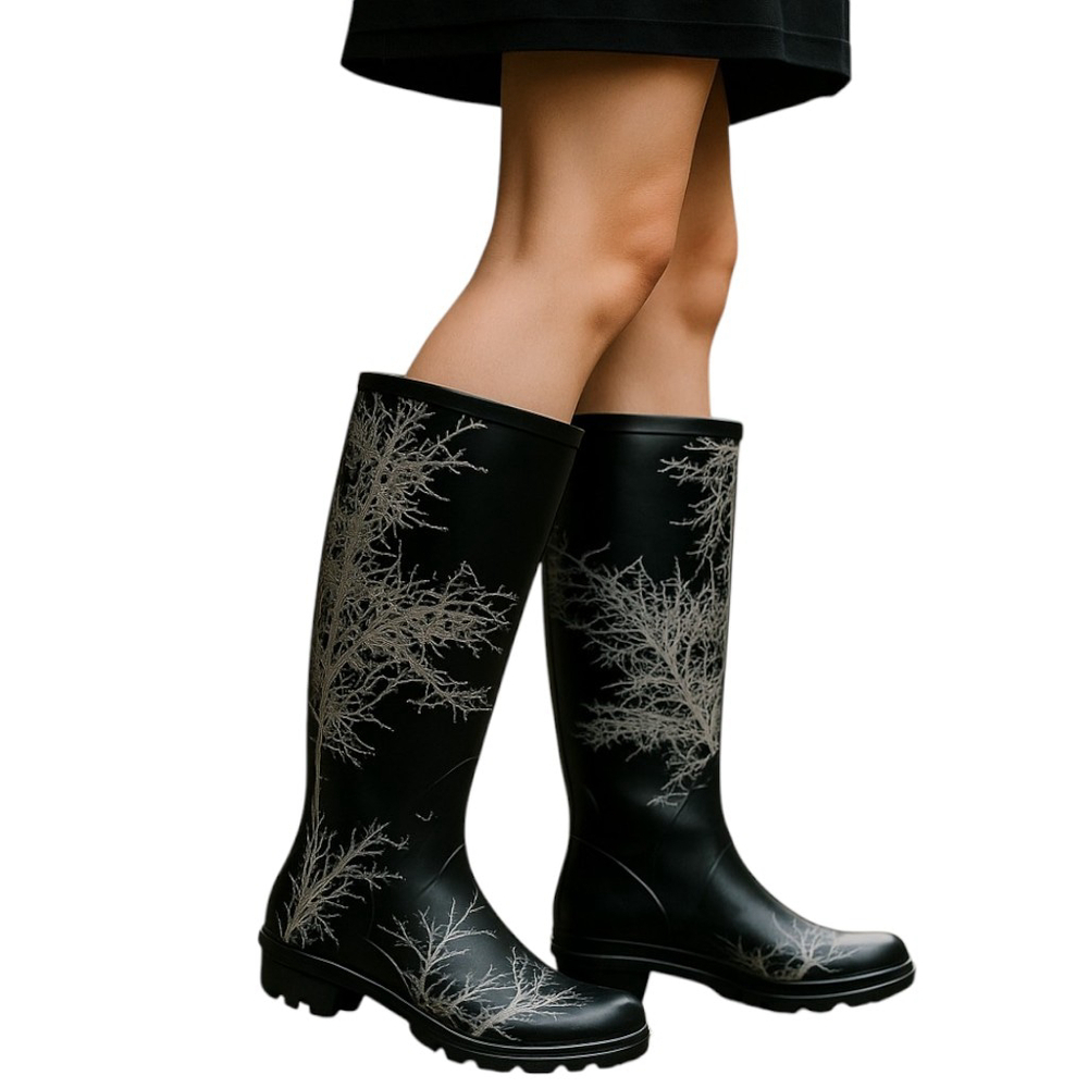 Sporto Rain Boots Womens 6 Black Wendy Mid Calf Tree Rainboot Rubber Waterproof